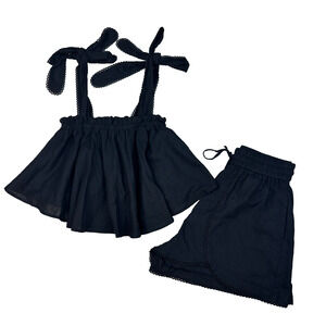 Fashion Nova Tie Shoulder Cropped Tank Top and Shorts Set Women's XS Black